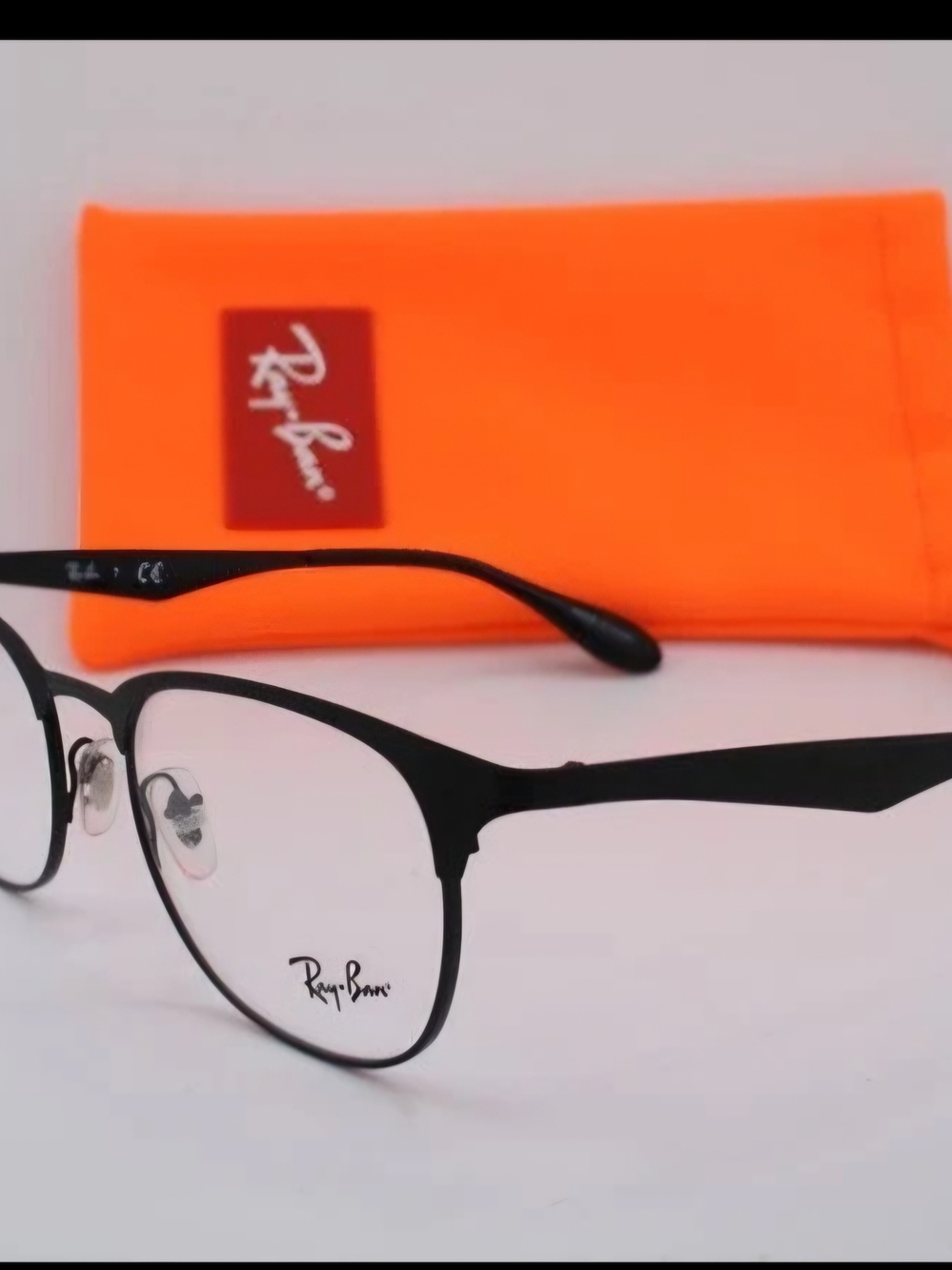 Ray-Ban Men's Black Metal Round Frame Eyeglasses with Orange Case Accent